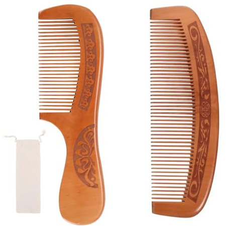 KEWUF Peine Madera Puas Anchas, Anti Frizz, Peines Portátiles, Peines de Viaje, Peine Dientes Anchos Para Rizos Anti Frizz de Hombre y Mujer, Con Bolsa de Almacenamiento(2 Unidades)