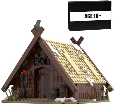 ExPrismarx Mittelalterliche Bausteinset, 311 Teile Mittelalterlicher Das Haus der Wikinger Klemmbausteine Set, Geschenke Ausstellungsstück für Erwachsene und Jungen, MOC-93063