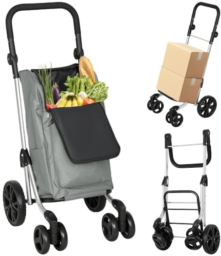 HOMCOM Einkaufstrolley Klappbar mit Kühlfach, 6 Rädern, 46L, Grau | Einkaufswagen, 3 in 1 Trolley, Sackkarre & Umhängetasche, Einkaufsroller mit Abnehmbarer Tasche, Verstellbar Griff