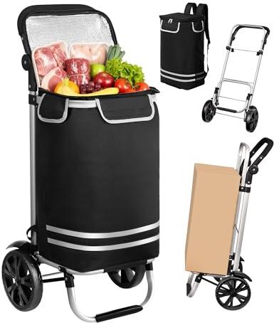 Oak & Tea Einkaufstrolley Klappbar 56L mit Kühlfach 3 in1 Aluminium 50kg | Traglast Hackenporsche Aluminium, leise Räder, wasserdichter Oxford-Stoff, Isoliertasche Shopping Trolley
