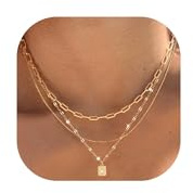 RIXERKOC Collane in oro a strati da donna, impilabili in oro, 3 pezzi, placcati in oro 14 carati, per donne e ragazze