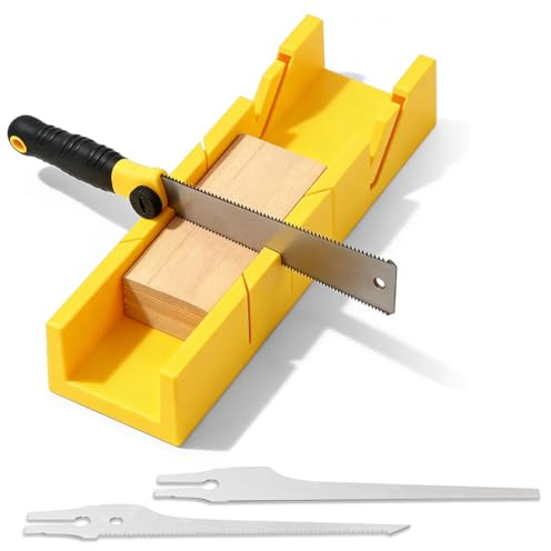 Gehrungslade mit Japansäge, 4-teiliges Handsäge Set mit 3 austauschbaren Sägeblättern, Präzise Gehrungs- & Winkelschnitte 90° 45° 22,5°, für Holz & Kunststoff, Sockelleisten, DIY, Möbelbau & Modellbau