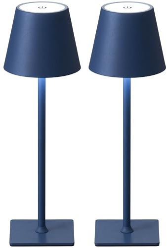 NEWSEE 2 Pack Rechargeable Cordless Table Lamp, Portable LED Desk Light Touch Lamp with 3-Color Dimming, 4000mAh Battery Operated, Waterproof Suitable for Outdoor, Garden, Restaurant, Camping (Blue)