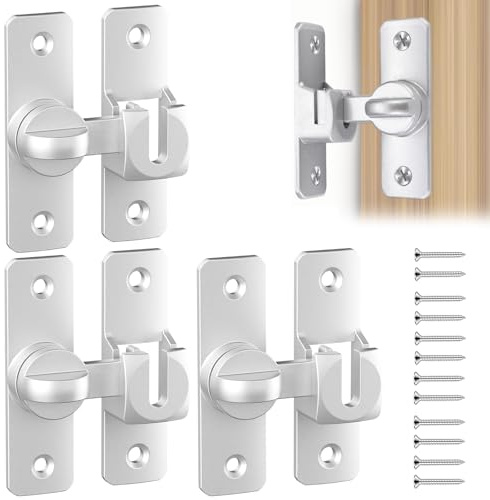 HERKINDNESS 3 Pares Pestillo Puerta, 90°/180° Cerradura Puerta Corredera, Aluminio Pestillo Puerta Corredera, Cierre Puerta Corredera con 12 Tornillos, Plata, para Puertas, Ventanas, Armarios