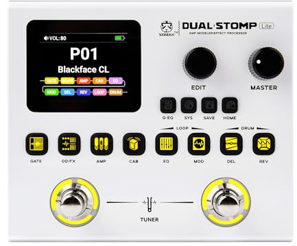 SORAN JME-02 Dual Stomp Lite Multi-Effects Guitar Pedal, Portable Guitar Pedal with 125 Effects, 99 Presets, 10 Effect Modules, 100 Drum Rhythms, 40s Looper, 20 IR/NAM Slots, USB Audio Interface