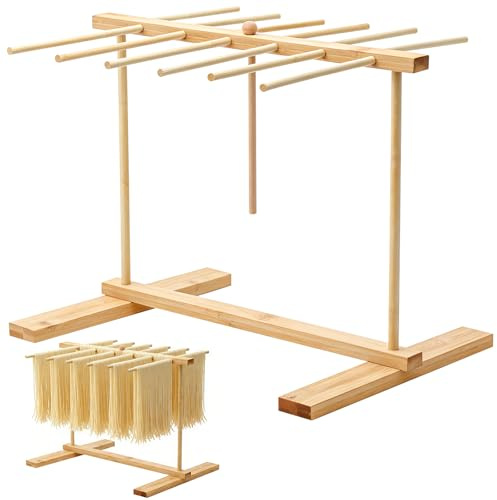 PWGHWG Essiccatore per pasta in legno, per asciugare, asciugabiancheria rimovibile con barra di trasferimento e 12 aste per asciugare la pasta fatta in casa
