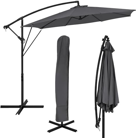 ML-Design Ampelschirm Ø 300 cm, Anthrazit, Alu Sonnenschirm mit Kurbel, Gartenschirm UV50+ Sonnenschutz & wasserabweisend, Marktschirm 360° drehbar & neigbar, Terrassenschirm mit Abdeckung & Ständer
