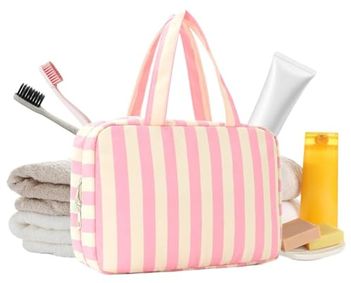 Sac toilette 4 Compartiments Fourre-Tout Rayé Imperméable | sac à cosmétiques Rangement Tote Armoire Salle De Bain Croisière Vacances Week-End Douche Valise