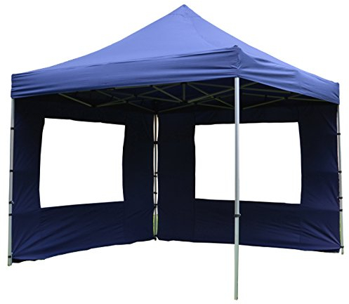 Nexos Hochwertiger Falt-Pavillon Partyzelt mit 4 Seitenteilen PROFI Ausführung für Garten Terrasse Feier Markt als Unterstand Plane wasserdichtes Dach 3 x 3 m blau