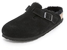 Birkenstock Unisex-Erwachsene Boston Mink Clogs, Schwarzes Wildleder, schwarzes Lammfell, 40.5 EU