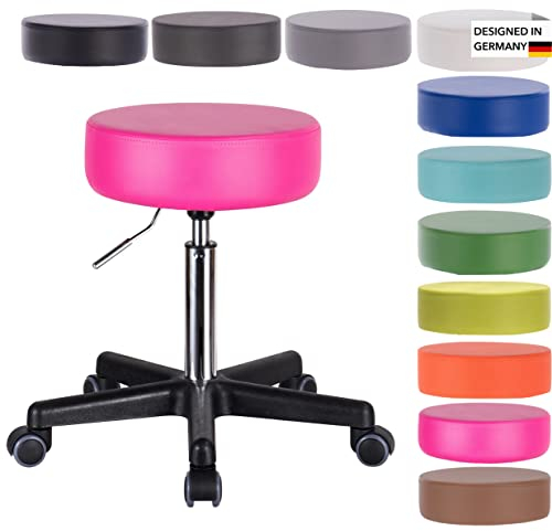 1stuff Profi Rollhocker Squash 35 - ca. 51-71 cm Sitzhöhe - Bürohocker höhenverstellbar mit hoher Belastung - robuster Praxishocker - klassischer Arzthocker mit Rollen - 360° Dreh-Hocker (Pink)