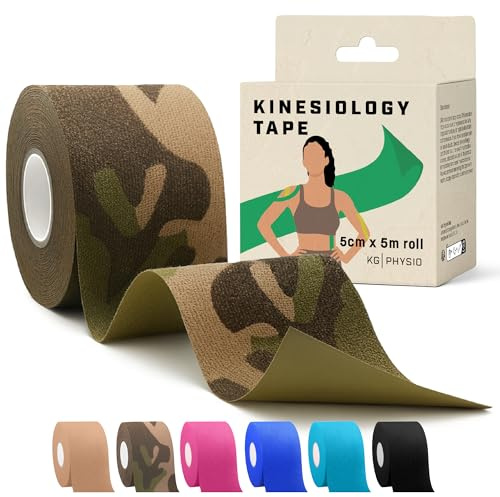 KG Physio Kinesiology Tape for Sports Support - Waterproof Sports Tape [5m] | Includes 1 uncut 5m kinesiology tape roll with strong adhesive for sport, fitness, physio and everyday movement.