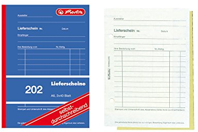 Herlitz 883553 Lieferscheinbuch A6, 2 x 40 Blatt, selbstdurchschreibend, 5 Stück