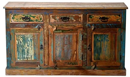 SIT-Möbel Riverboat 9103-98 Sideboard, 3 Türen, 3 Schubladen, recyceltes Altholz, bunt lackiert, 140 x 40 x 80 cm