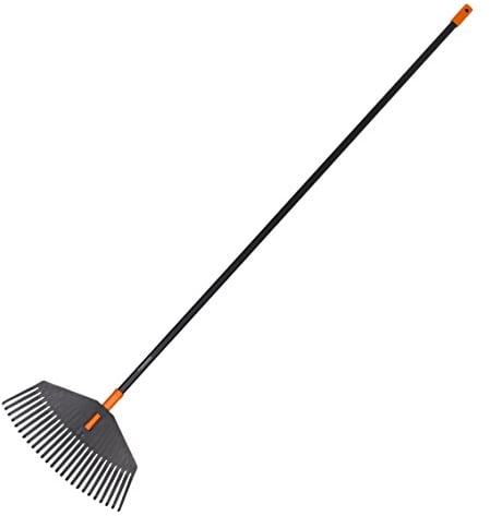 Fiskars Rastello, Assemblato Scopa per Foglie, 25, Lunghezza: 170 cm, Larghezza: 41,5 cm, Denti in plastica/Manico in Alluminio, Nero/Arancione, M, Solid, 1003464