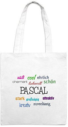 Jutebeutel mit Namen Pascal - Motiv Positive Eigenschaften - Farbe weiß – Stoffbeutel, Jutesack, Hipster, Beutel