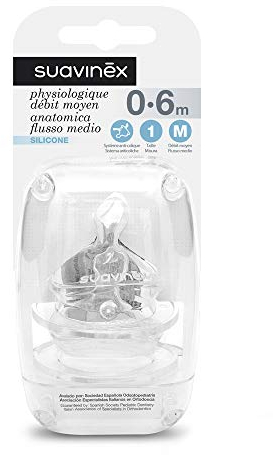 Suavinex Ensemble de 2 Tétines Physiologique Debit Moyen en Silicone 0-6 Mois