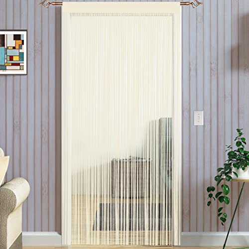Rideaux à cordes style spaghetti Taiyuhomes faits à la main - Divise-pièces multifonctions - Grillage-moustiquaire pour fenêtres et portes, champagne, 90x245cm