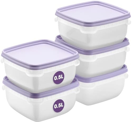 SmartStore Food Storage Containers 0.5L Set of 5 - Suitable for Fridge and Freezer - BPA Free Meal Prep Containers Reusable, Microwavable, Dishwasher Safe, Stackable and Nestable