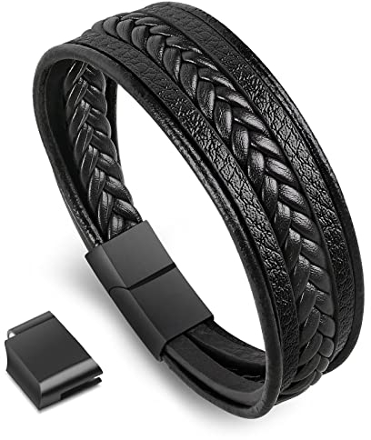 flintronic Herren Armband,Premium Echtlederarmband für Braid Männer | Armband Herren mit Magnetverschluss | Tolles Geschenk für Männer