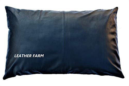 Dicker, schwarzer Kissenbezug aus echtem Leder, dekorativ für Sofakissen, schwarzer Leder-Kissenbezug, einfarbig, 30,5 x 50,8 cm