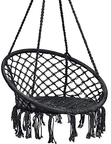 Hängeseil Hängematte Liegestuhl Makramee Veranda Schaukel für drinnen und draußen, Zuhause, Schlafzimmer, Terrasse, Deck, Hof, Garten, inklusive Haken, ohne Deckenmontage-Set