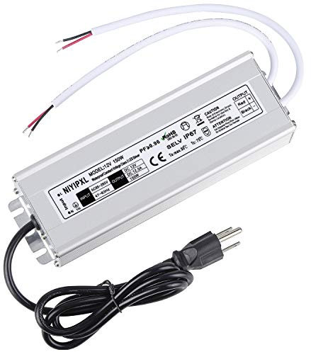 LED Driver 150 Watts Waterproof IP67 Power Supply Transformer Adapter 85V-265V AC to 12V DC Low Voltage Output with 3-Prong Plug 3.3 Feet Cable for LED Light, Computer Project, Outdoor Light