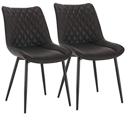WOLTU Esszimmerstühle 2er Set, Küchenstühle, Wohnzimmerstühle, Polsterstühle mit Rückenlehne, für Esszimmer, Küche, Wohnzimmer, Büro, Sitzfläche aus Kunstleder, Metallbeine, Anthrazit BH210an-2