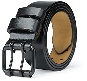 TEAMMAO Gürtel Herren Ledergürtel Doppelpin Taille Gürtel 110CM-180CM Normal Große Größe Beiläufig Herrengürtel 3,8CM Breit Arbeitsgürtel Jeansgürtel.(Schwarz,Taille 98-103cm (Gesamtlänge 120cm))