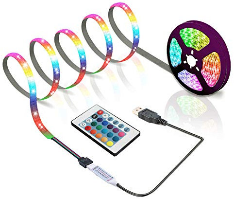 BIHAND 6.56ft USB LED Strip Lights, USB Rope Lights with 24 Keys Remote, DIY Indoor Decoration, TV Backlight for 40-60in
