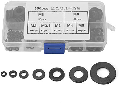 350 pcs Noir Rondelle Plat En Nylon En Plastique Joint Anneau Kit M2/M2.5/M3/M4/M5/M6/M8