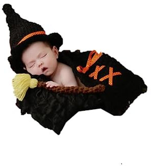 Matissa Baby Witch Halloween, Newborn Baby Girl/Boy Crochet Knit Costume Photo Photography Prop Hats Outfits