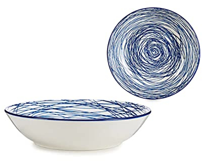 Bigbuy Home S3605163 Plato Hondo Azul Porcelana, Diámetro 20 cm
