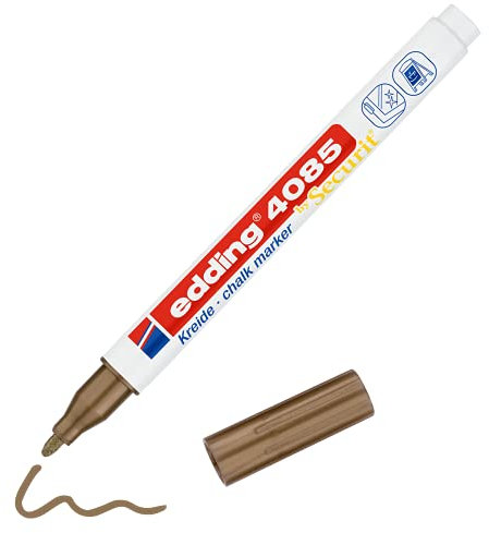 edding 4085 Kreidemarker - kupfer - 1 Kreidestift - Rundspitze 1-2 mm - dünner Kreidestift für Tafel abwischbar - zum Beschriften von Fenster, Glas, Spiegel - Tafelstift mit deckenden Farben