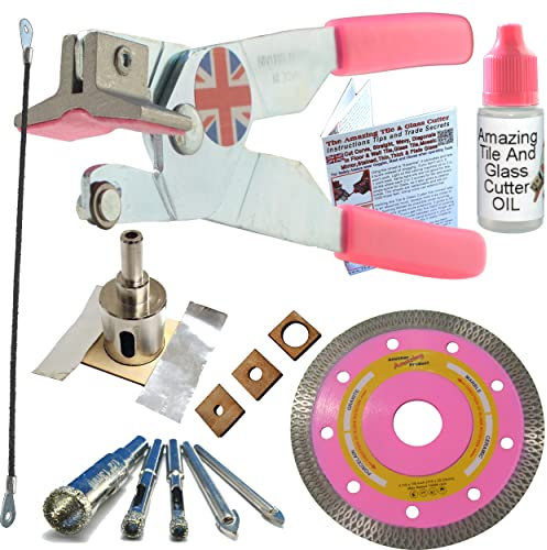 Glass and Tile Cutter Kit 3 Tiling Tools Diamond Blade for Corner Cut Sockets in Porcelain Round Hacksaw Tile Saw Blade for Notches Tile Drill Bits for Shower Doors Hole Saw for Shower Pipes and Taps