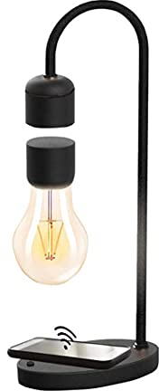 LANMOU Schwebende Glühbirne LED Tischlampe, Magnetische Schwebende Tischleuchte mit Touch Switch und Wireless Charger, Schwarz Modern Schreibtischlampe Geschenkideen für Heimdekoration, Büro