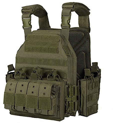 WZFANJIJ Tactical Vest Mens Military Plate Carrier Vest Adjustable MolleTactical Vest Combat Vest for Airsoft Paintball CS Game Outdoor Training,Green