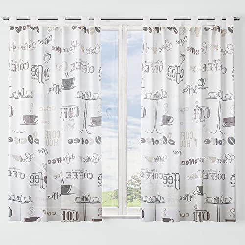 Dalina Textil -Cortina de Cocina Translúcido Estampado, Visillo Transparente para Cocina, Comedor, Marco de Puerta 1 Pieza Tejido Gasa Fina 140X220CM
