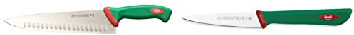 Sanelli Premana Professional Coltello Trinciante Olivato, Verde/Rosso, 25 cm & Premana Professional Coltello Spelucchino, Acciaio Inossidabile, Verde/Rosso, 10 cm