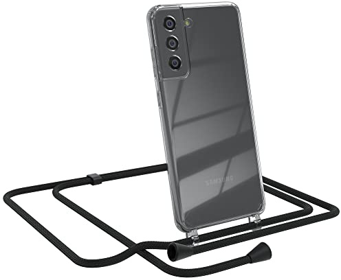 EAZY CASE Handykette kompatibel mit Samsung Galaxy S21 FE 5G Handyhülle mit Umhängeband, Handykordel mit Schutzhülle, Silikonhülle, Hülle, Stylische Kette für Smartphone, Schwarz - Clips Schwarz