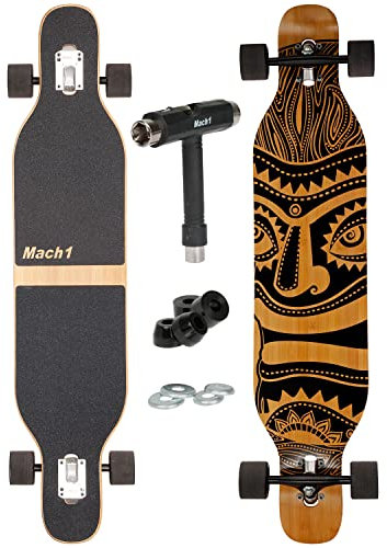 Camber Longboard mit Keramik Kugellager in Flex1 Drop Through Cruiser Freeride Skaten Komplettboard mit T-Tool