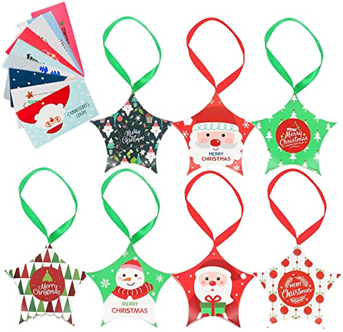 ODOOKON 9 Stück Weinachten Schachtel + 9 Stück Weihnachtskarten mit Umschlägen, Weihnachten Geschenkbox Schachtel Xmas Geschenkbox Karton Plätzchen Kekse Schachtel für Geschenk Weihnachtsdeko