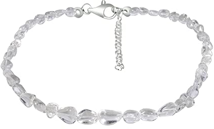 ELEDORO Collar de cristal de roca genuino para mujer, de plata 925 rodiada, mosquetón 48 cm más 5 cm de largo, Auténtico cristal de roca de la India, cuarzo