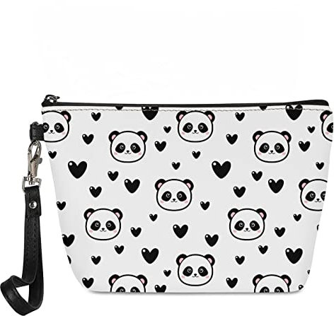 Kuiaobaty Trousse de toilette en cuir pour femme - Trousse de toilette de voyage pour fille - Trousse de maquillage tendance, Adorable panda en forme de cœurs, Organiseur de sac