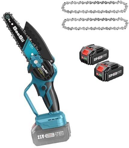 8 Pulgadas Mini Motosierra Bateria, Seesii Motosierra Eléctrica Brushless con Engrasador Automático, 2 Baterías y Cargador, Mini Motosierra para Cortar árboles de Jardín y Madera, CH850