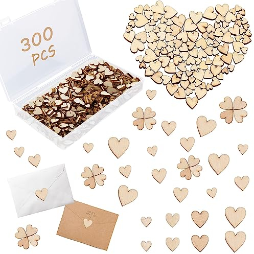 300 Stück Klein Holzherzen Deko, Mini Holz Herzen Verschönerungen Holzscheiben Deko Holz Herz Mini Wooden Hearts zum Basteln für DIY Handwerk Verzierungen Tischdeko 6 8 10 12mm