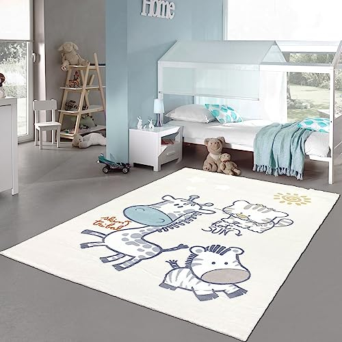 Teppich-Traum Teppich Kinderzimmer Kinderteppich Hochflor flauschig weich kuschelig Tiere Giraffe Zebra Tiger Creme 120 x 170 cm