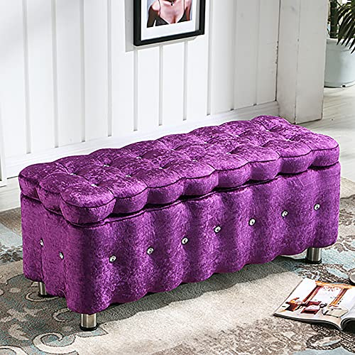 Luxuriöse Aufbewahrungsbank mit Kristallknöpfen, samtgetuftete gepolsterte Schuhbank, Aufbewahrungshocker, Wohnzimmer, Schlafzimmer, Bequeme Fußstütze, multifunktionale Sitzbänke, violett, 1