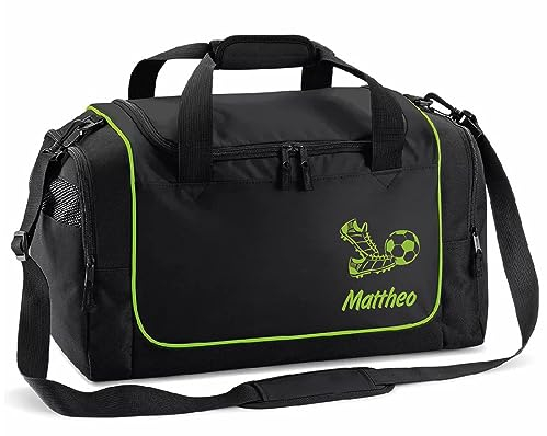Sporttasche mit Name | Fußballschuhe GRÜN personalisierbar individuell Bedruckt Geschenk für Kinder & Erwachsene kleine Reisetasche Schulsport Geschenk Schulanfang Schulkind