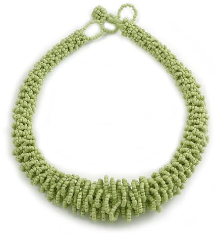 Avalaya Collana corta con perline di vetro verde lime, lunghezza 44 cm, estensione di 4 cm